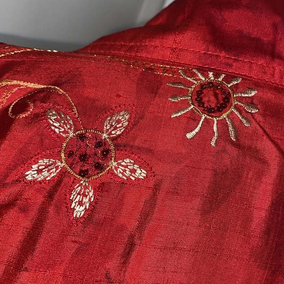 VNTG 100% SILK APPLIQUÉ EMBROIDERED LIGHTWEIGHT JACKET GOLD STITCHING HAND MADE - Picture 7 of 16